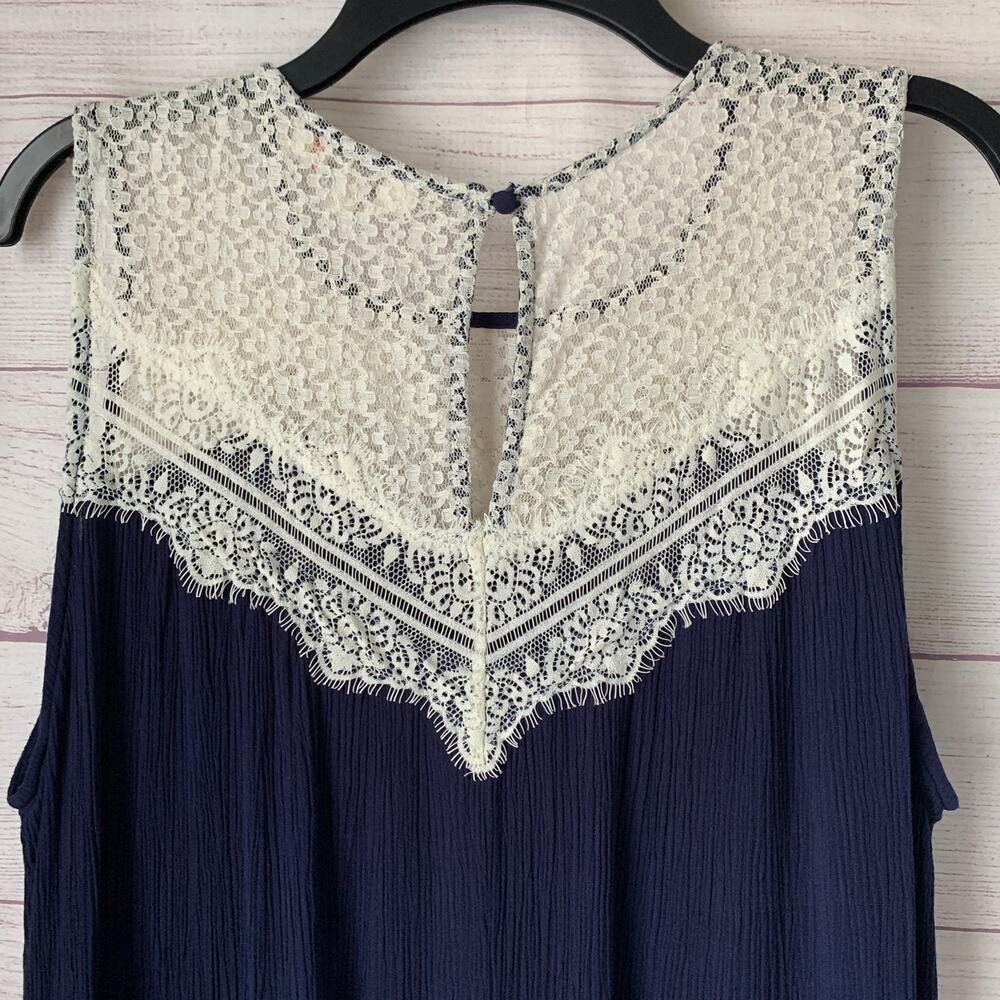 Umgee Navy Blue and Cream Lace Tunic Swing Dress Sleeveless Size XL - Picture 6 of 16